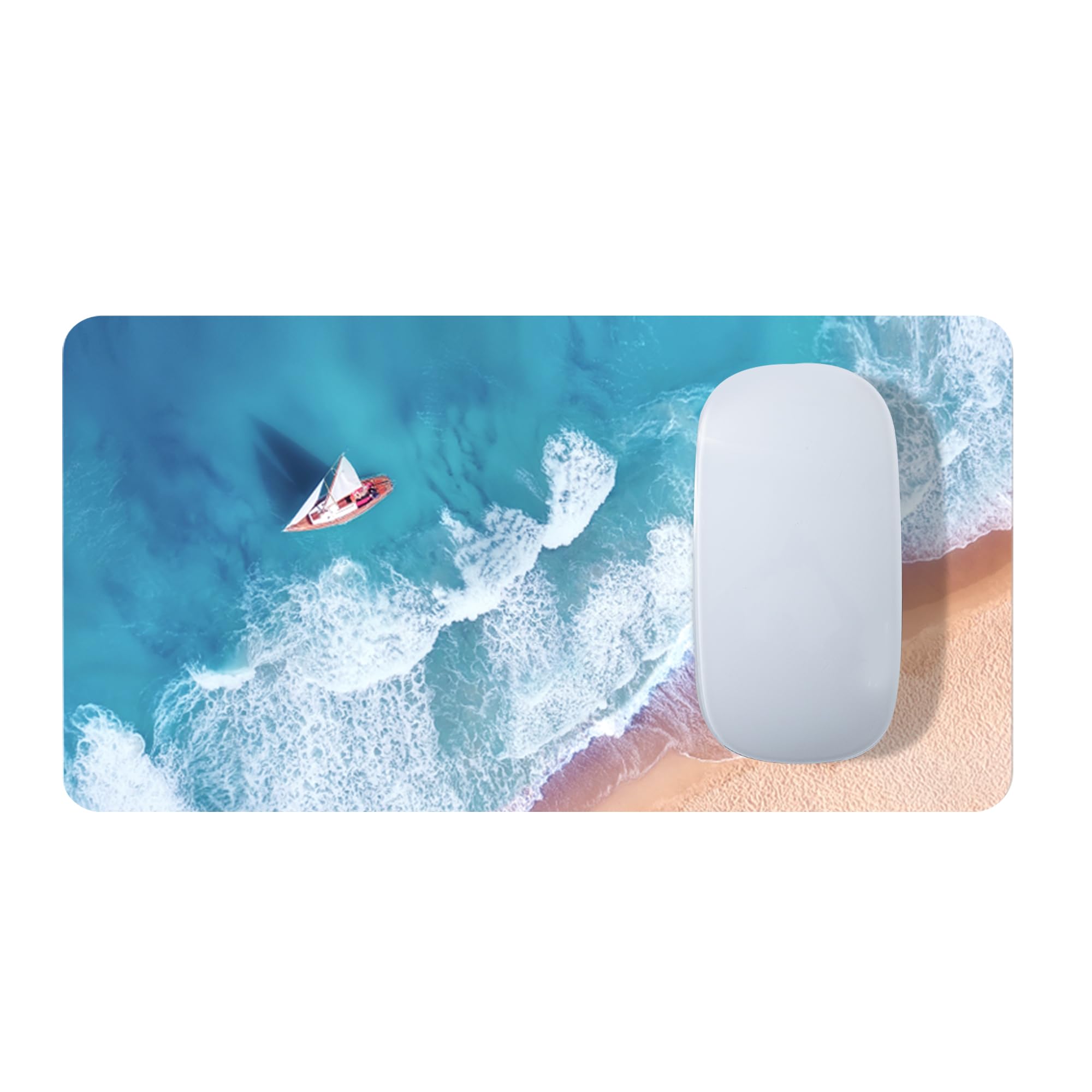 Tropical Beach & Sailboat Mouse Pad for Laptop, 3-in-1 Ultra-Thin Microfiber Keyboard Cover & Screen Cleaner, Washable Travel Mousepad with Non-Slip