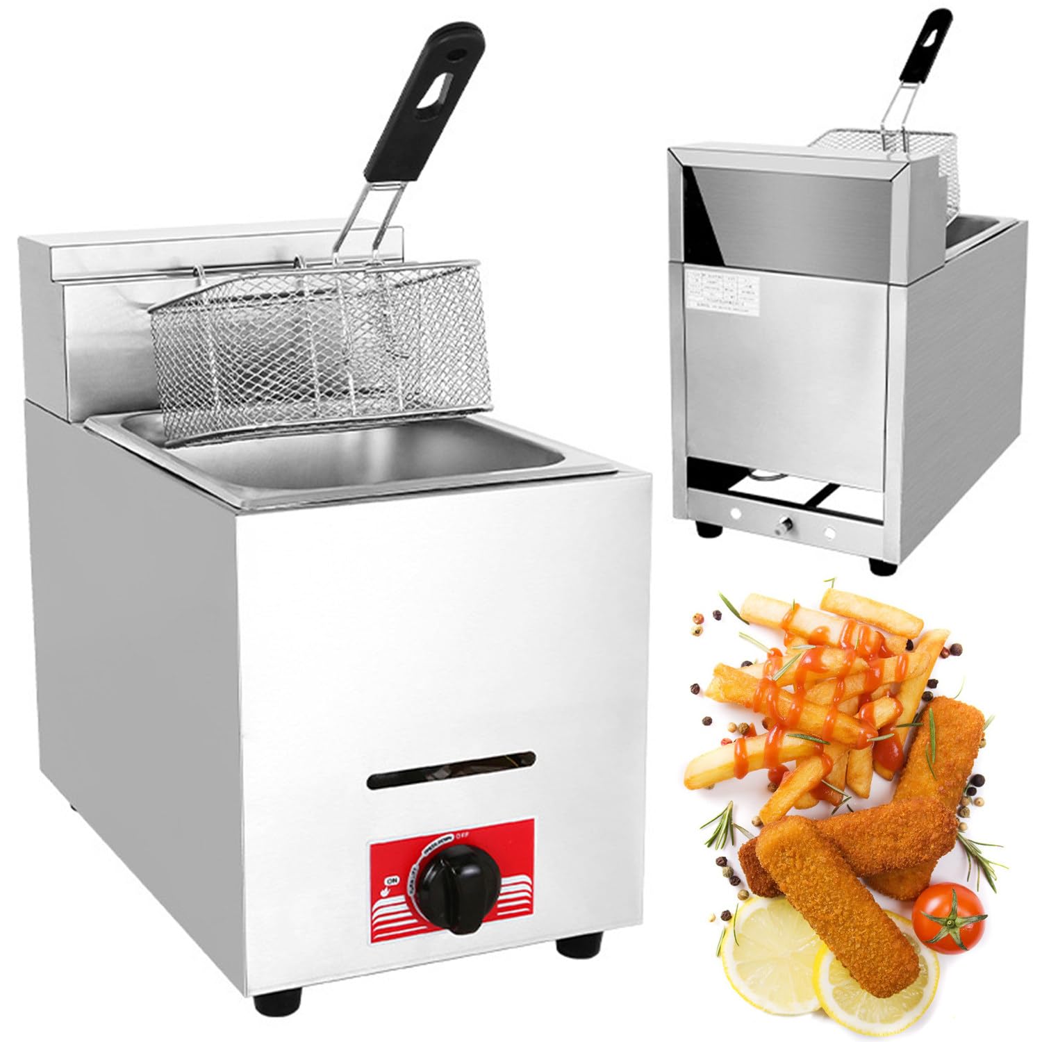 Friggitrice A Gas Professionale 6L - Acciaio Inox, Regolabile, Per Ristoranti, Con Cestelli - Foto 4