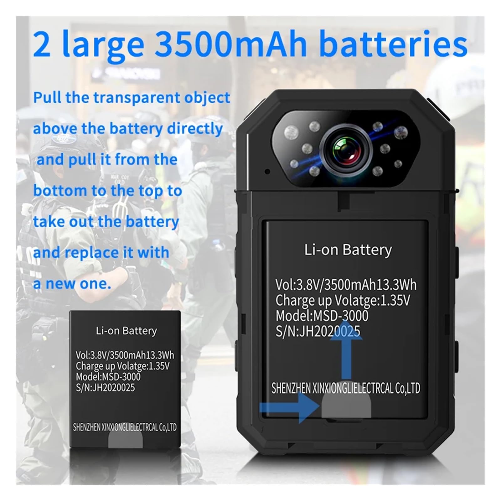 Kamera ciała, Kamera przeciwwybuchowa 2160P przenośna mini kamera korpusowa 4K HD noktowizor na podczerwień policyjna 16G-512GB Mini(4K＋WIFI＋GPS)