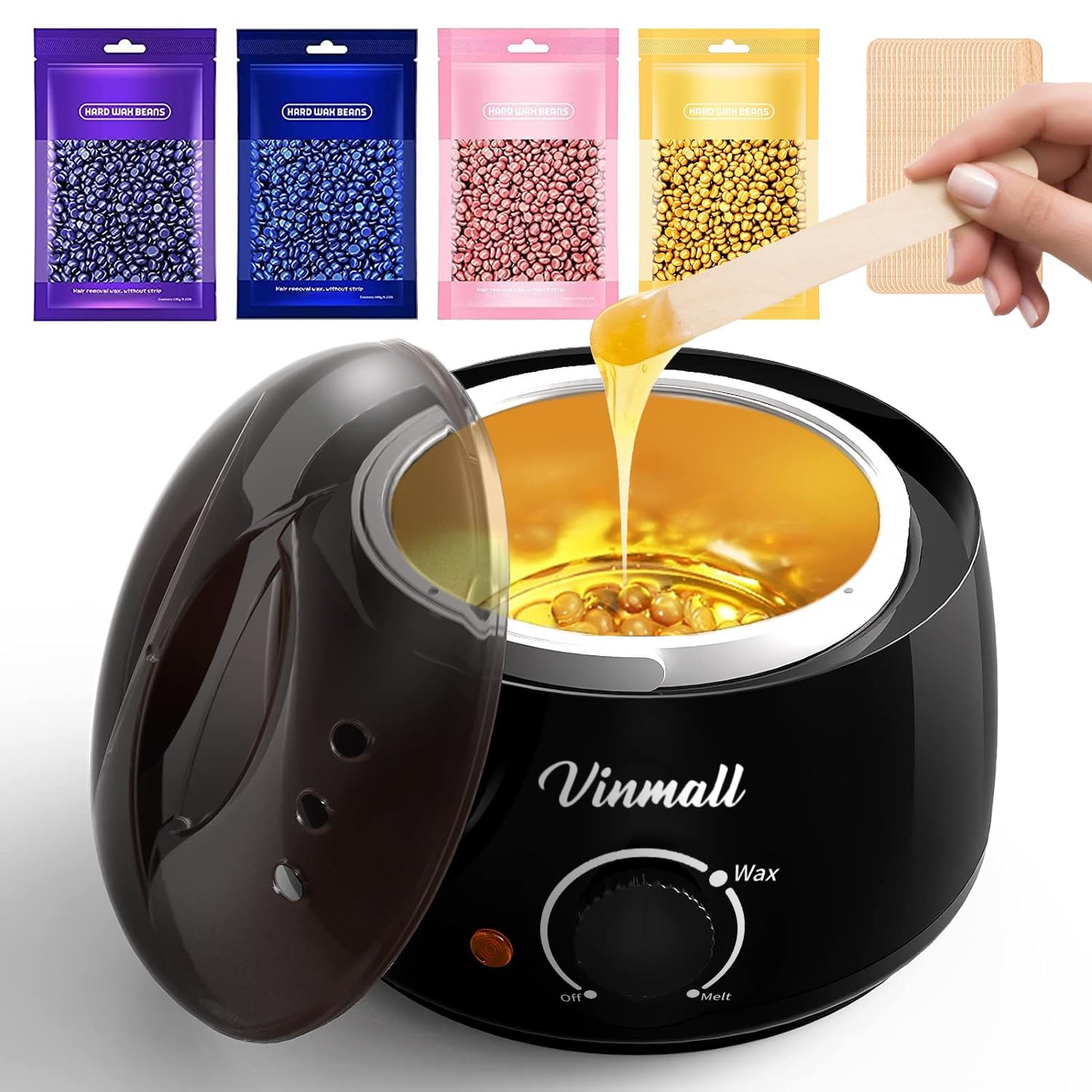 Wachswärmer Waxing Set Wachs Haarentfernung zuhause: Wax Maschine 4 Packungen wachsperlen und 30 Holzspateln,Wax haarentfernung gesicht Körper Damen Herren