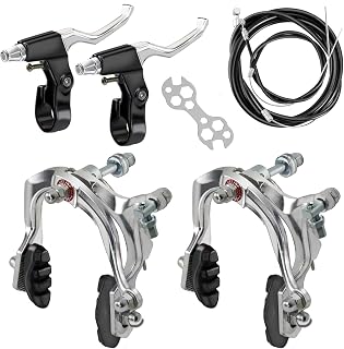 Complete Bike Brakes Set, Front and Rear C-Type Brakes Calipers, Include Inner and Outer Brakes Cables and Bike Brake Levers for MTB Road Bicycle-Silver