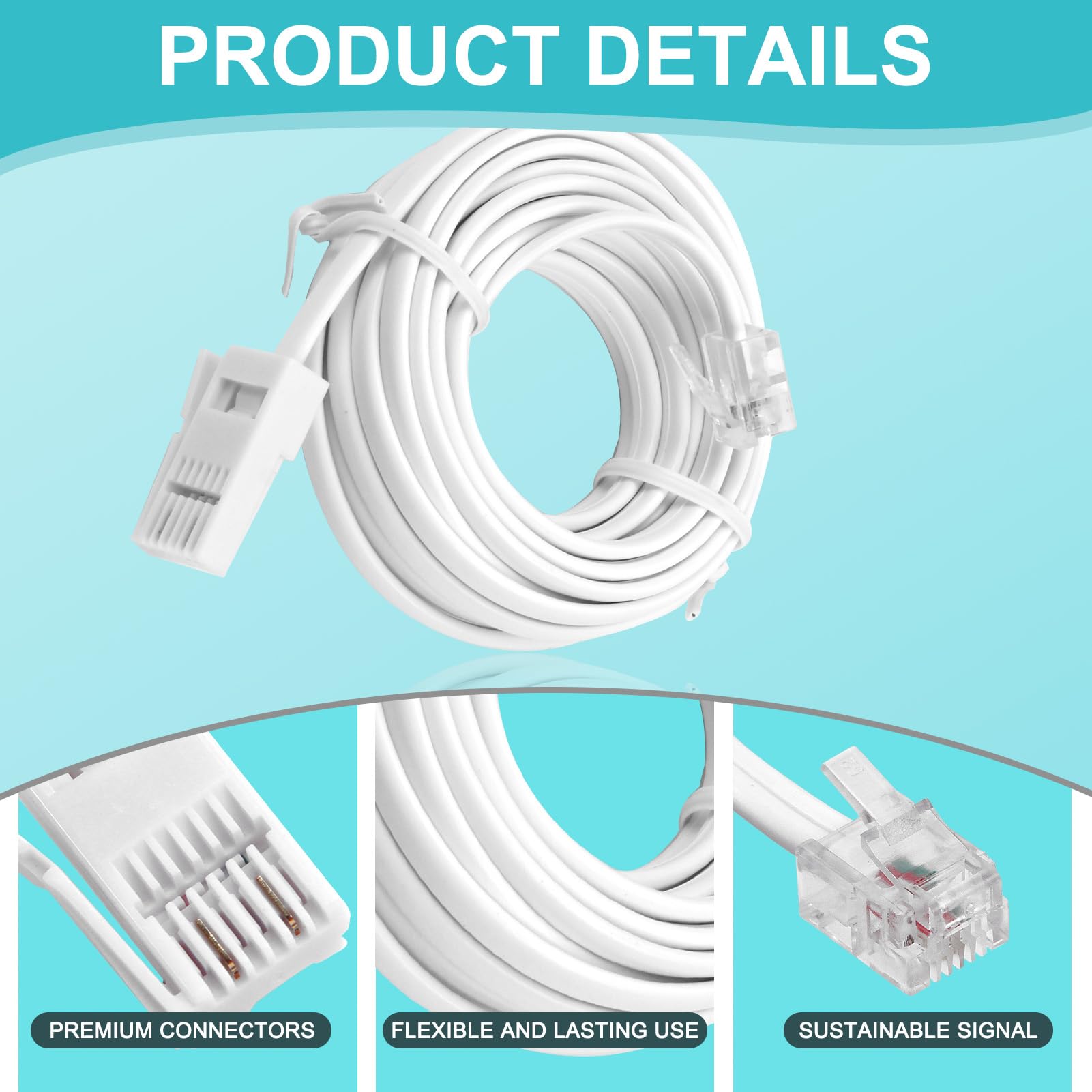 Cavo RJ11 A BT A 2 Fili – Per Fax, Modem E ADSL, Connettori Maschio, Bianco