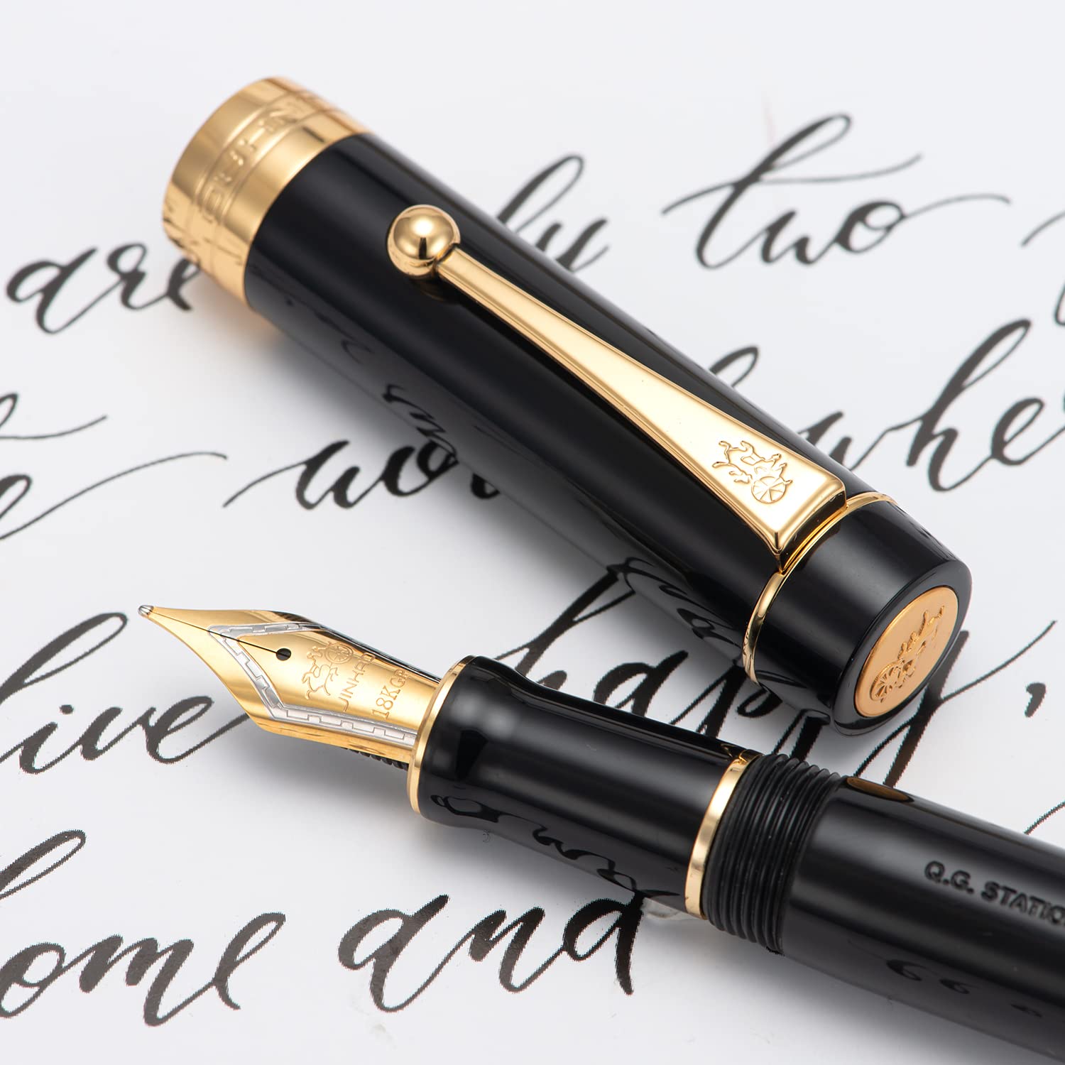 Jinhao 100 Fountain Pen Celluloid Classic Style, #6 Nib Smooth Writing Instrument with Refillable Converter and Pen Case Set - Image 7