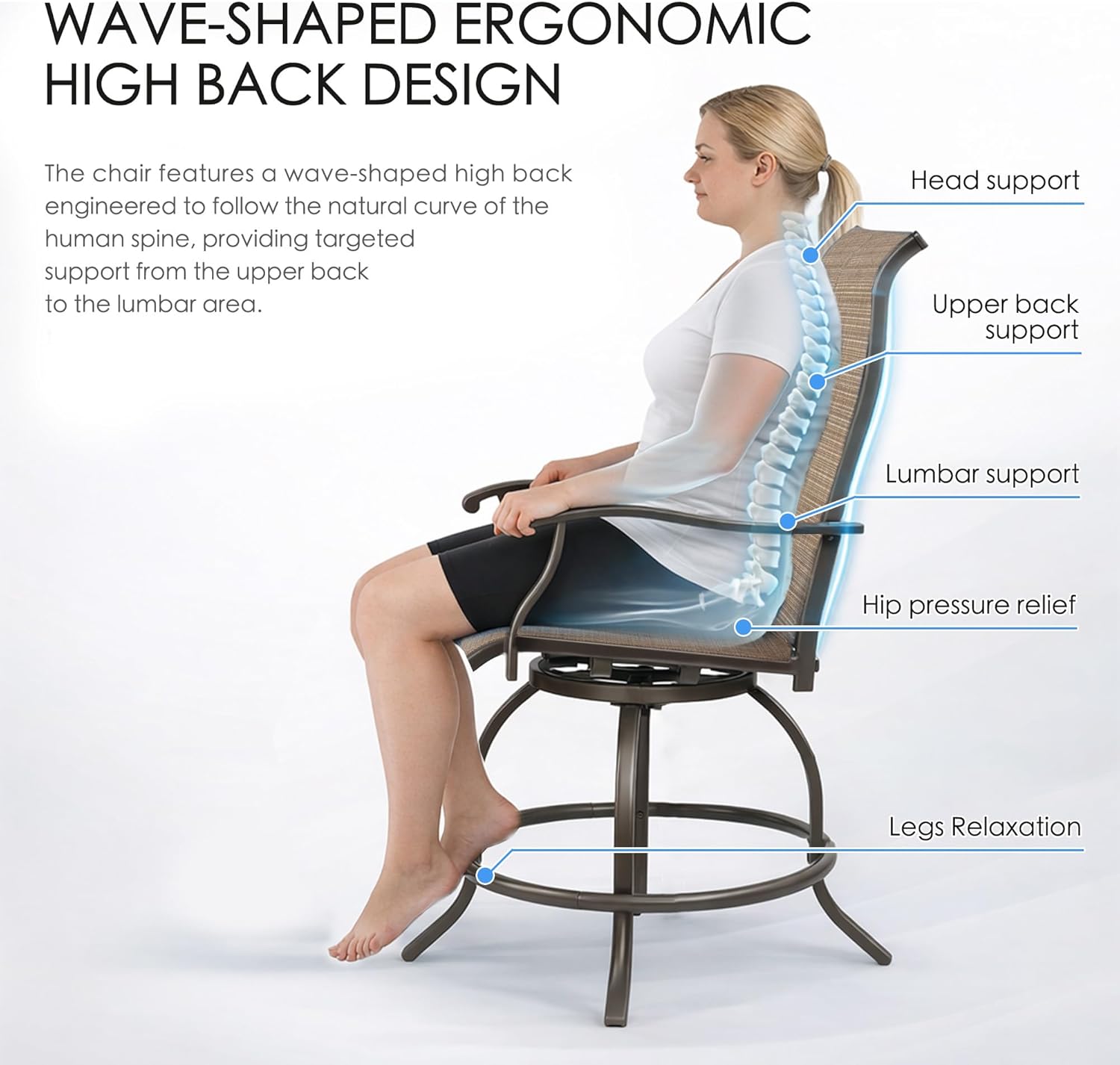 Kozyard Isabella Outdoor Swivel Bar Stools, Counter Height Patio Swivel Chairs with Textilene Seat, High Outdoor Bar Chairs for Backyard, Bistro, and Patio Bars Beige