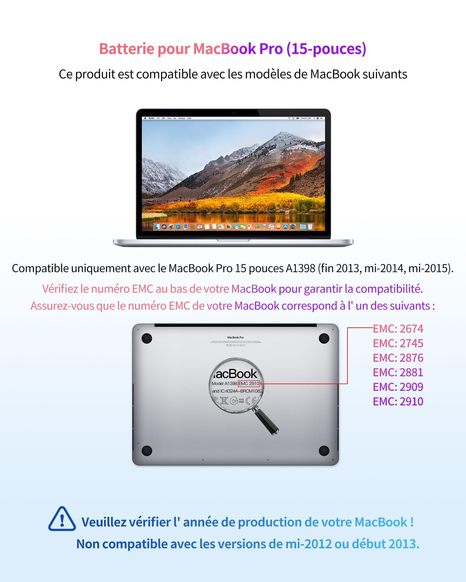 ASMARK Batterie MacBook Pro A1398 pour 15 Pouces (mi-2015, mi-2014, Fin 2013) Retina A1494/1618 Battery
