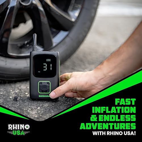 Miniatura 7 de Rhino USA Inflador de neumáticos compresor de aire portátil (150 PSI), bomba de aire mejorada para neumáticos de automóvil con medidor de presión