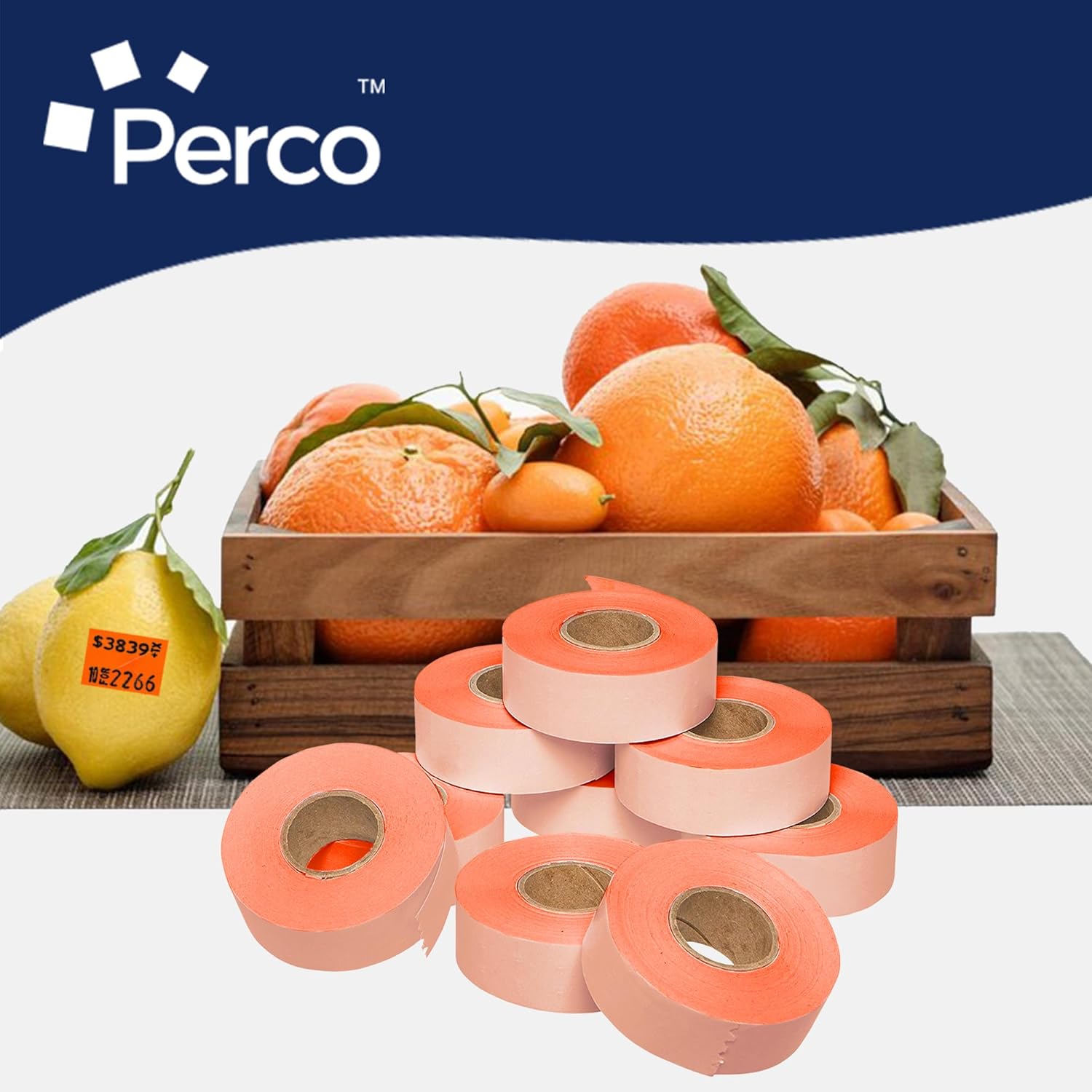 Perco Fluorescent Red Garvey 2216 Pricing Labels for Garvey 22-66/22-77/22-88 Two Line Pricing Gun - 9 Rolls, 1 Sleeve - 9,000 Pricemarking Labels and 1 Inker Included
