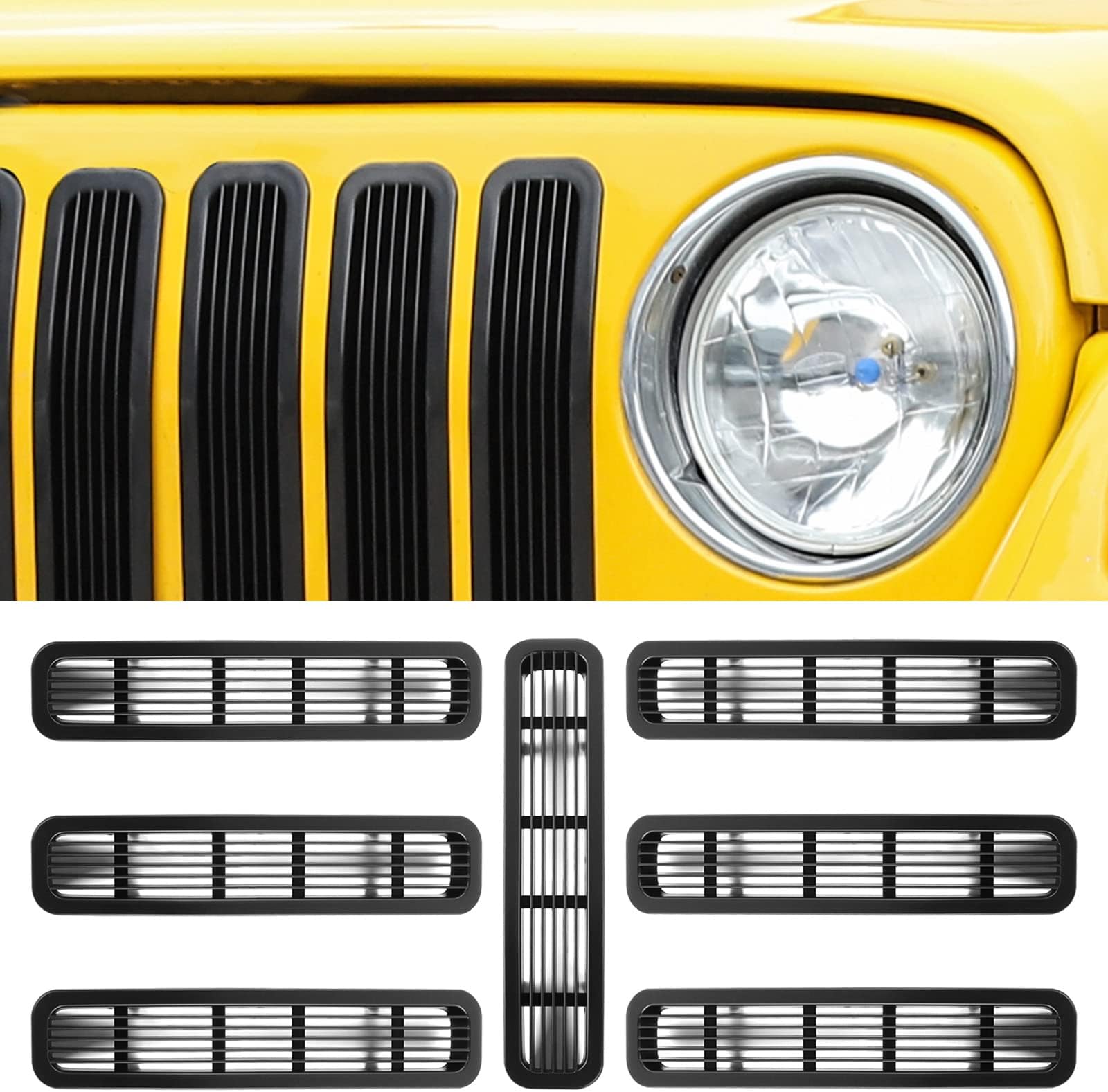 RT-TCZClip-on Grille Front Mesh Grille Inserts for 1997-2006 Jeep Wrangler TJ & Unlimited (TJ-black-01)