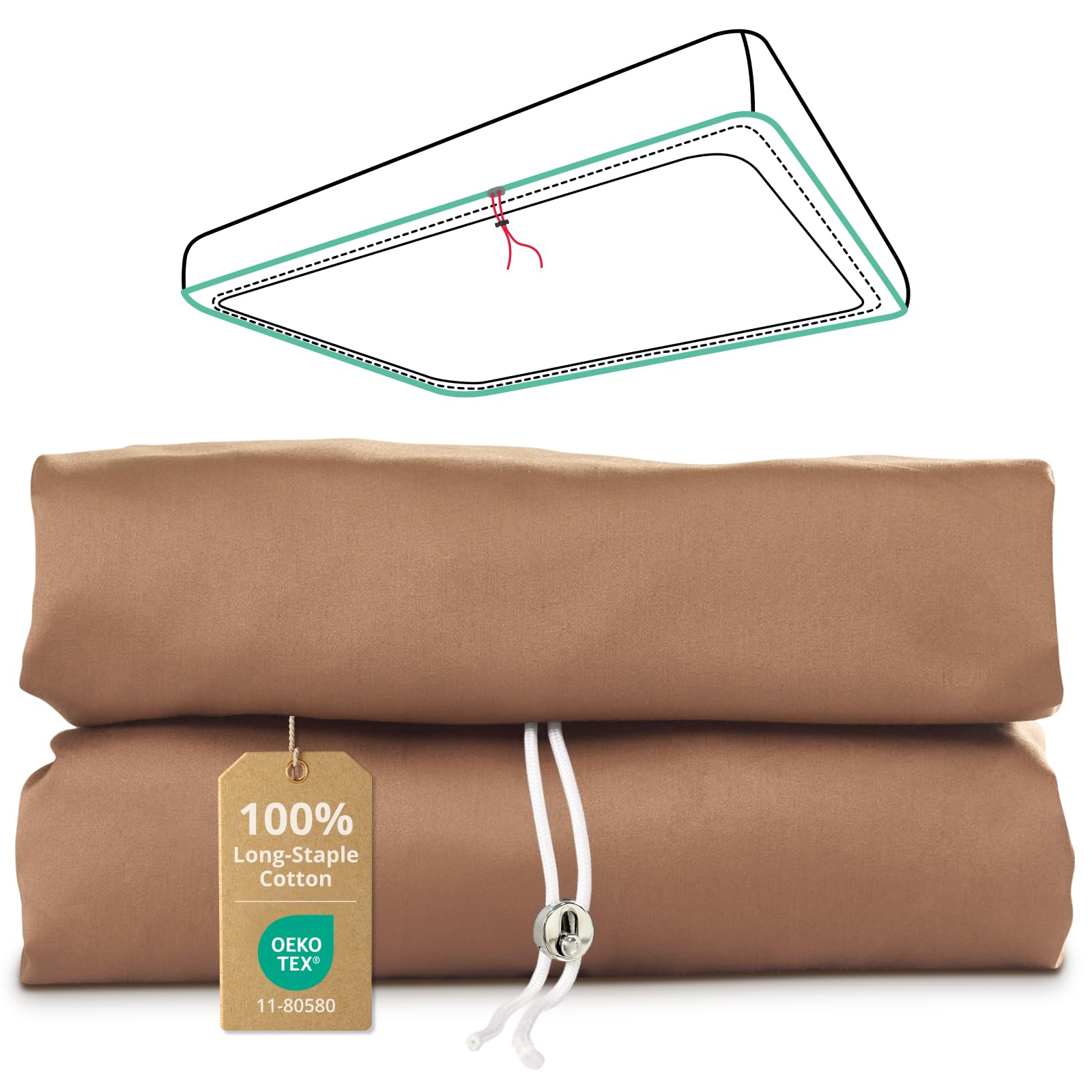 Photo 1 of King Fitted Sheet, 100% Long-Staple Cotton Dual-Lock Fitted Sheet for King Bed, Luxury Soft and Comfort, 1000 Thread Count, Deep Pocket Fits 8" to 14" Mattress