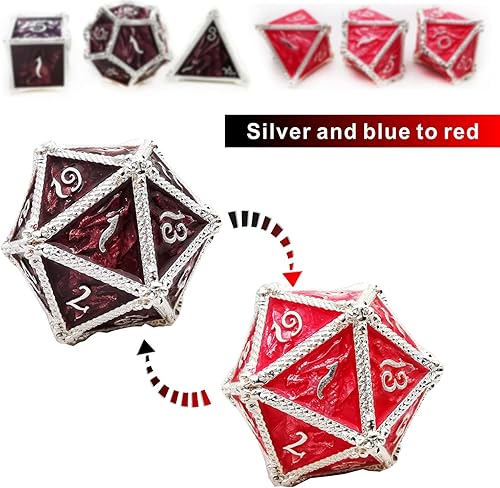 Vista 93 de HAOMEJA Juego de dados de dragón de metal hueco + resina, juego de 7 dados para juegos de rol D&D Dungeons and Dragons (azul) 1 Dragones