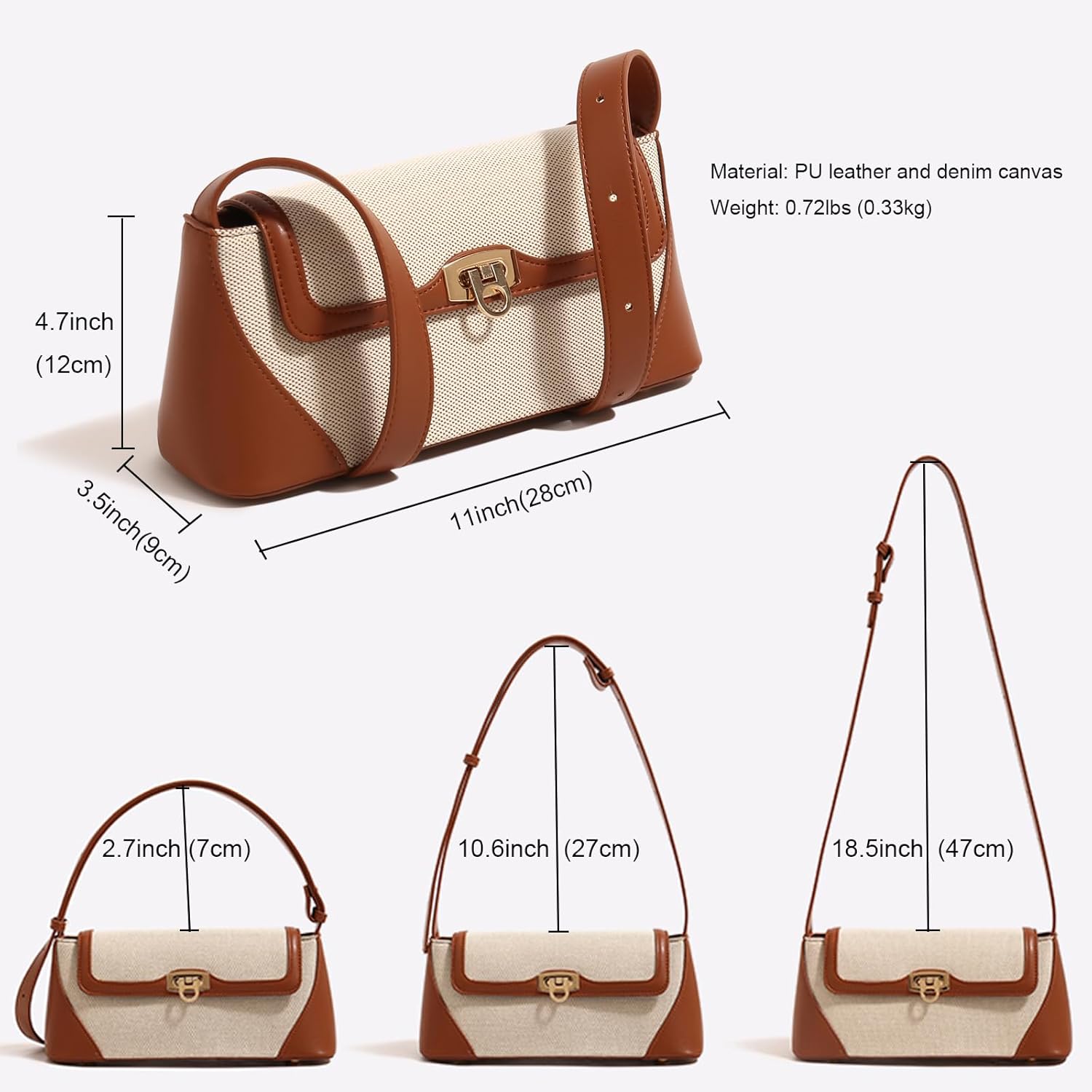 Clutch Shoulder Bag Small for Women PU Leather Canvas Mini Tote Handbag Purse with Buckle Closure