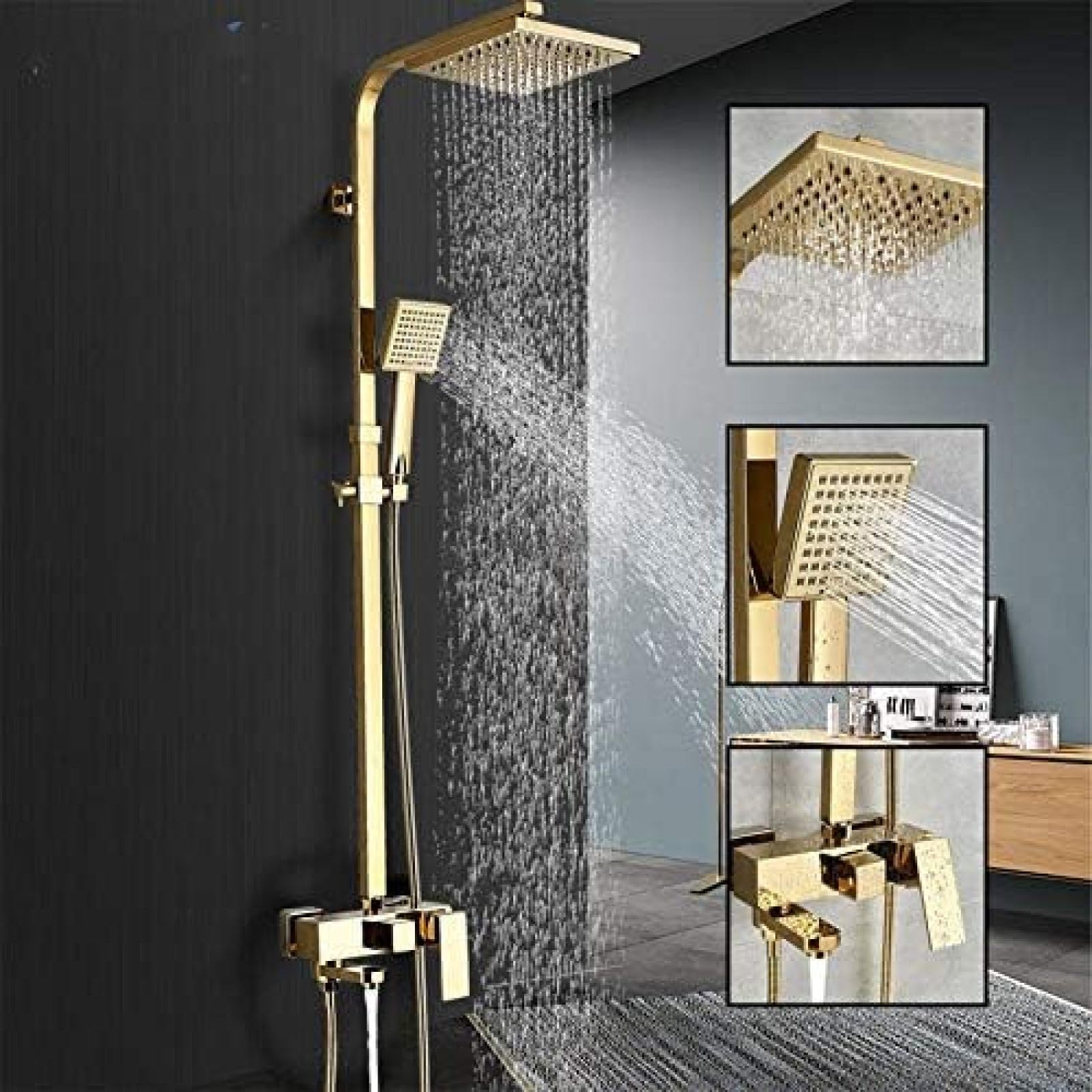 Aycdl Gold Shower System, Bathtub Faucets Luxury Brass Bathroom Faucet Mixer Tap Wall Mounted Hand Held Shower Head Kit Shower Faucet Sets