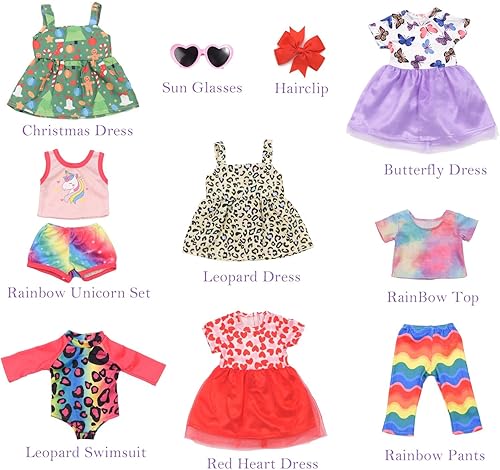 Miniatura 2 de Sweet Dolly Conjunto de accesorios de ropa de muñeca de 18 pulgadas, ropa de muñeca de moda, unicornio, arco iris, mariposa, leopardo, vestidos,