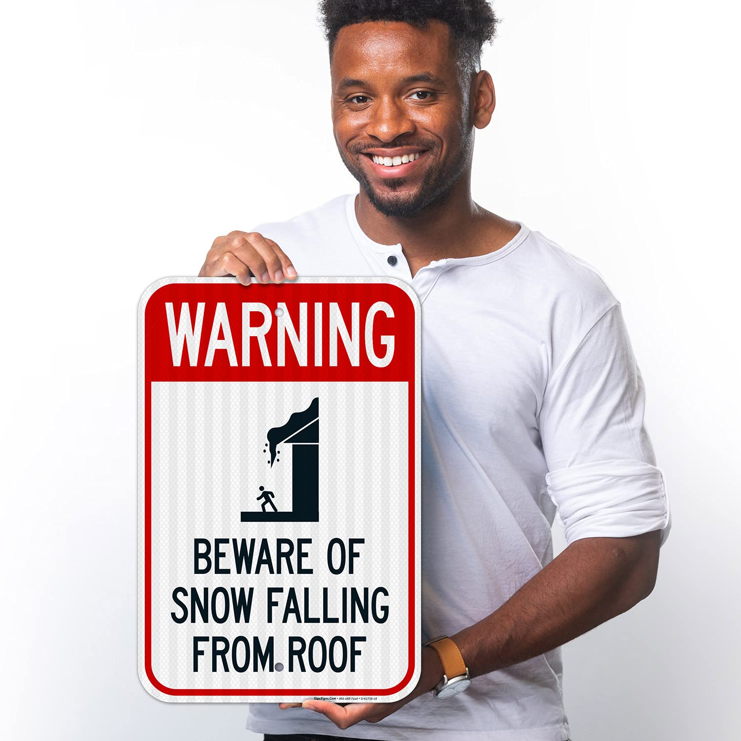 Beware of Snow Falling from Roof Sign, 12x18 Inches, 3M EGP Reflective .063 Aluminum, Fade Resistant, Made in USA