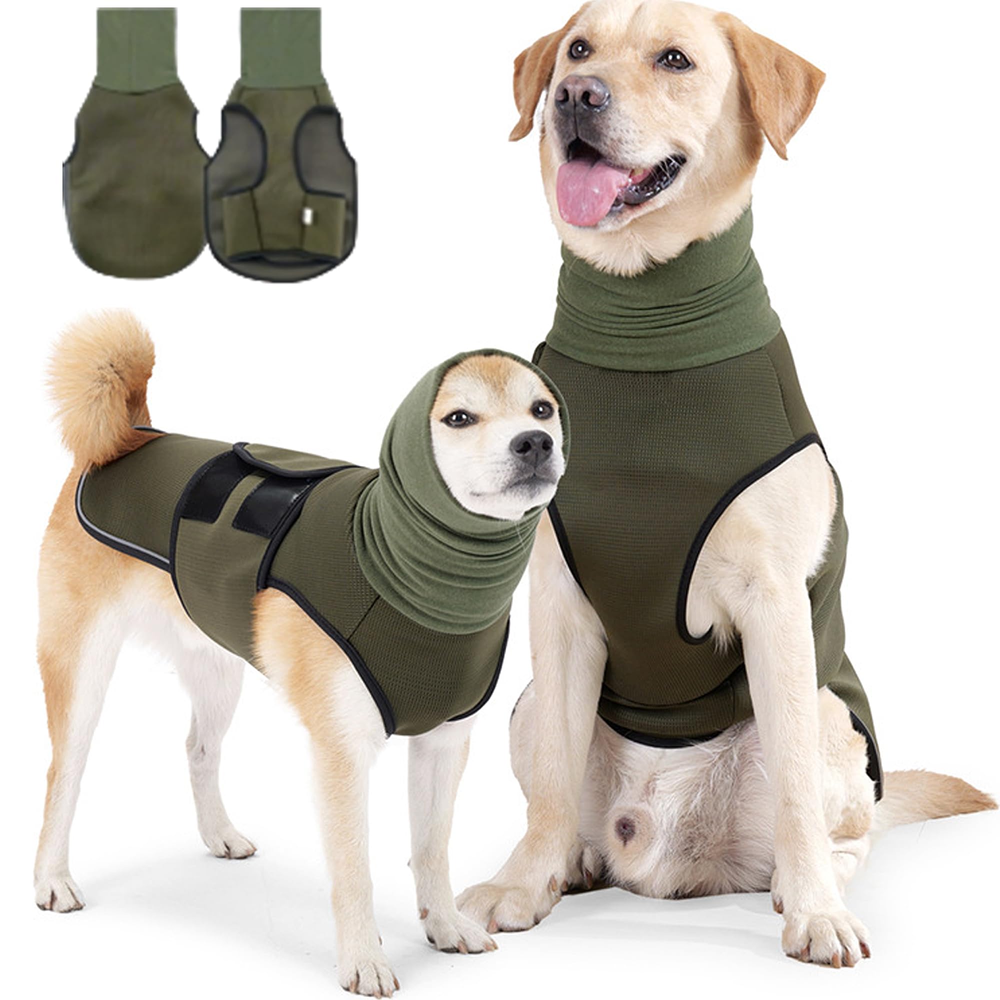 MINGZE Dog anxiety jacket, 2-in-1Calming Anxiety Jacket for Dogs with Soft Ear Muffs, Reflective Strips for Thunder, Fireworks, Travel & Separation Anxiety, Relief Stress (XL(Chest Girth:56-68CM))