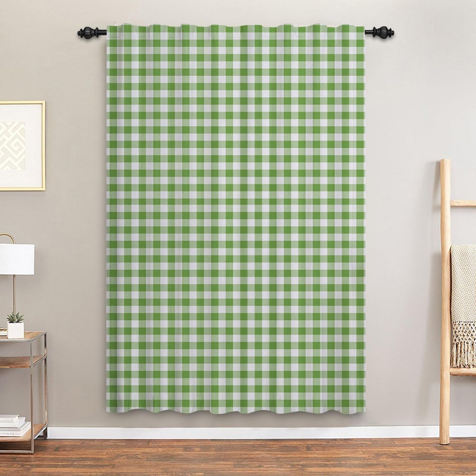 ggaimwf Sage Green Curtains for Bedroom Check Drape Curtains Gingham Plaid Vintage Window Treatment Country House Style Living Room Patio Hallway Room Divider Curtain Rod Pocket 117x183cm 1 Panel - Image 3