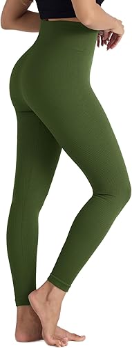 Yoinlia Women's High Waist Yoga Pants Tummy Control Workout Yoga Leggings Green 
