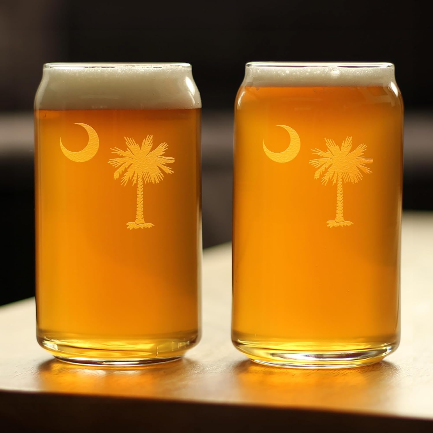 Bevvee South Carolina Flag Beer Can Pint Glass - State Themed Drinking Decor and Gifts for South Carolinian Women & Men - Set of 2-16 Oz Glasses