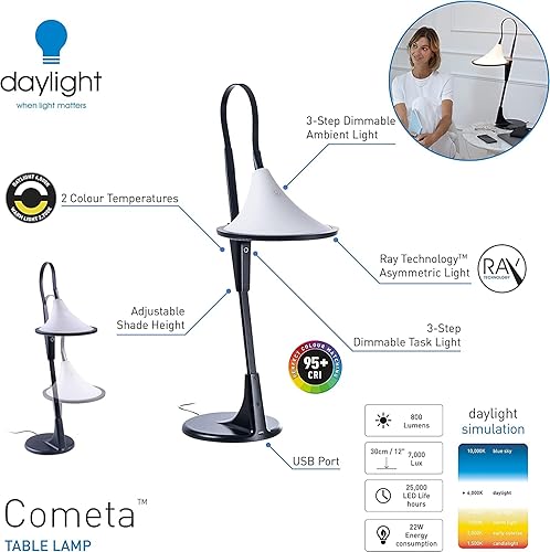 Miniatura 2 de The daylight Company - Lámpara de mesa Cometa - Tecnología Ray - Temperatura de color 6,000 K  2,700 K - Puerto USB integrado - LED brillante 95+
