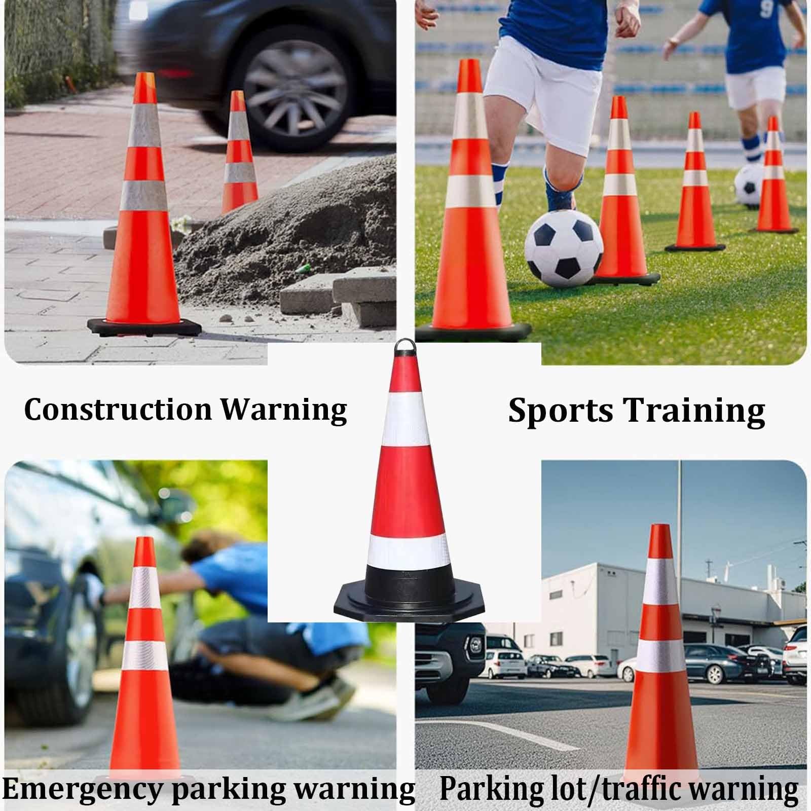 Cônes de signalisation, cône de sécurité pour stationnement routier avec base lestée noire et réflecteur, pour stationnement, chantier, barrière d'urgence, 60x30cm(2pack)