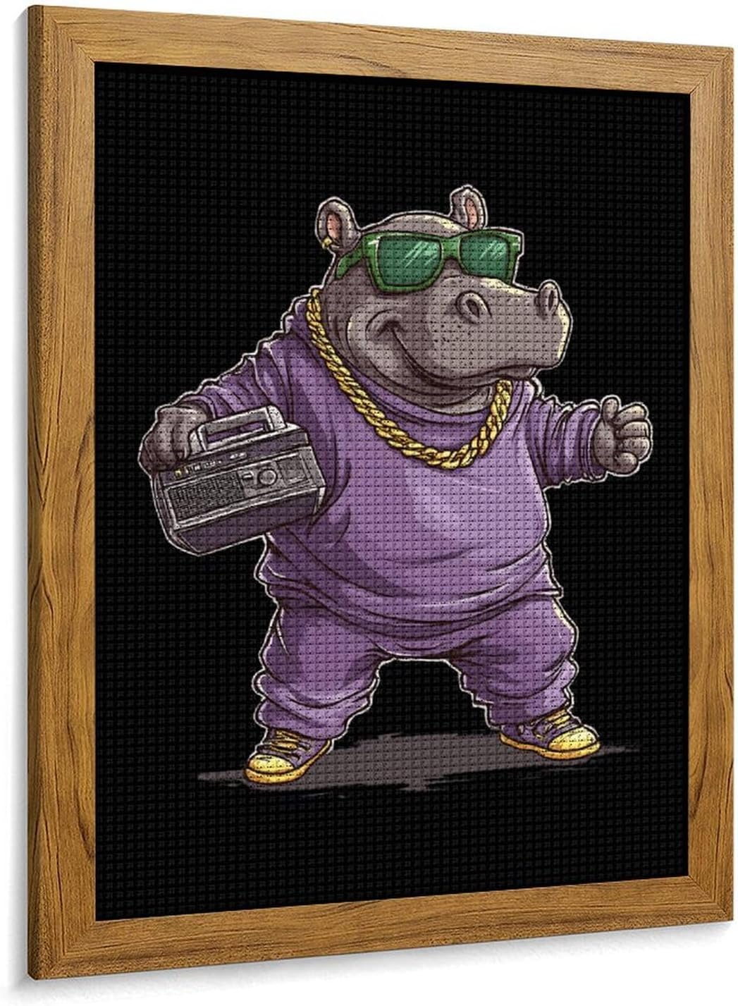 Hip Hop Hippo Diamond 5D Painting Kits with Frame DIY Full Round Drill Gem Art Crafts for Home Wall Decor 16 X 20in Yellow Wood 40 * 50cm