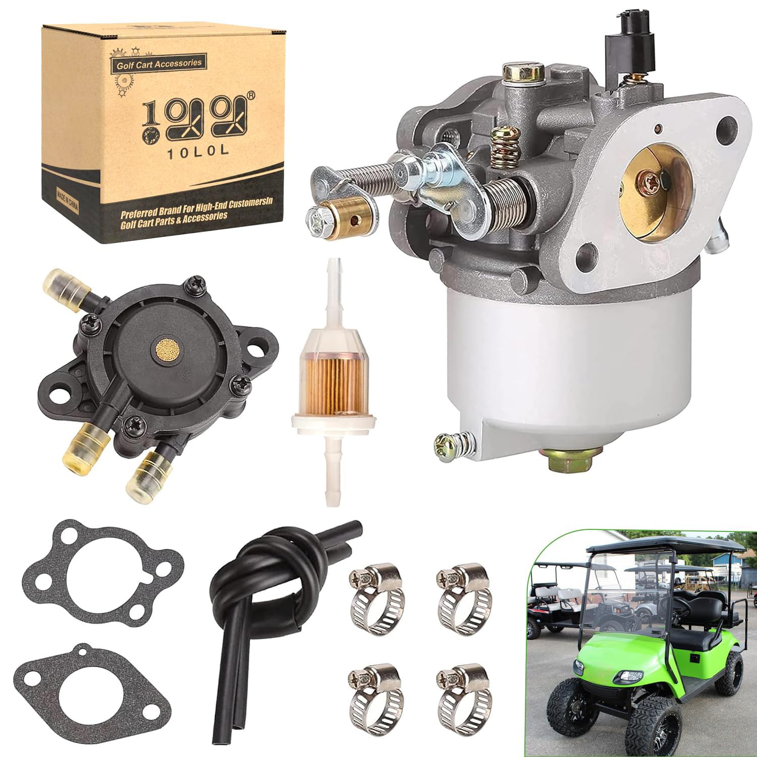 10L0L Kit carburatore pompa carburatore per EZGO-Golf-Cart-TXT-Medalist Marathon 1991-successivi 4 tempi con motori 295cc, sostituisce OEM 72840-G01 26645-G01 72558-G02 26726-G01 26727-G01 601 3901