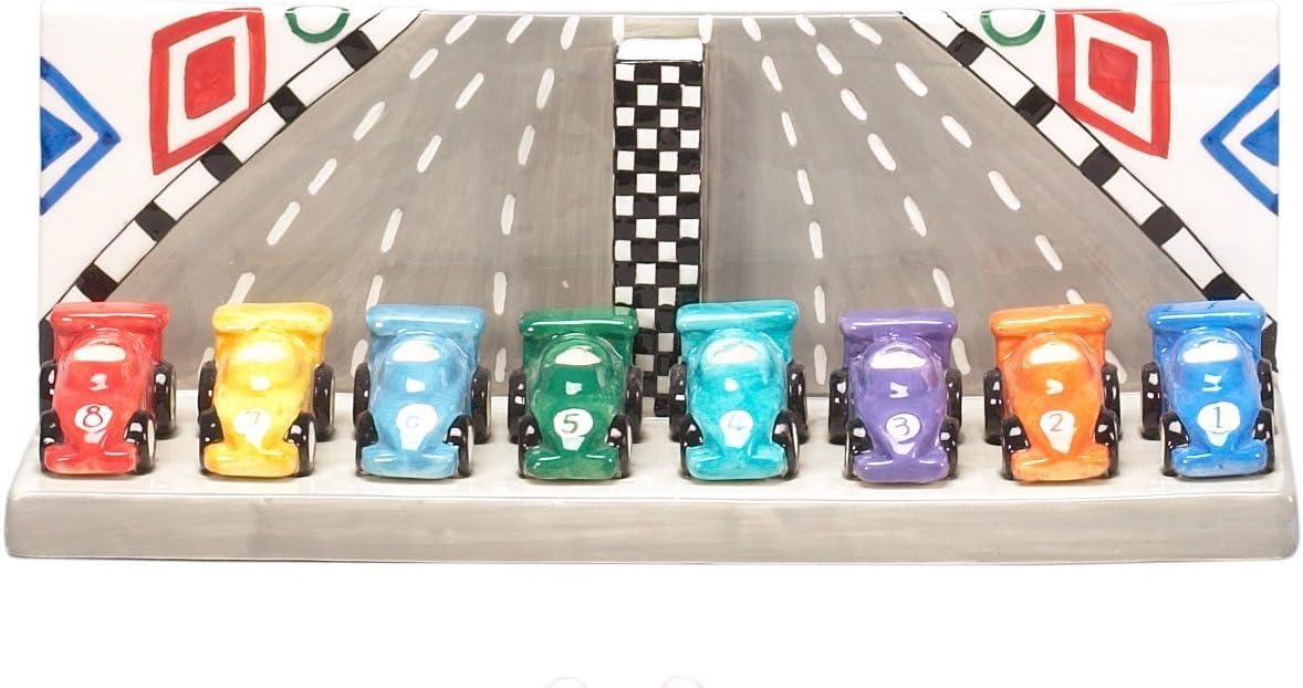 Hanukkah Menorah for Candles Race Car for Chanukah Party Ceramic