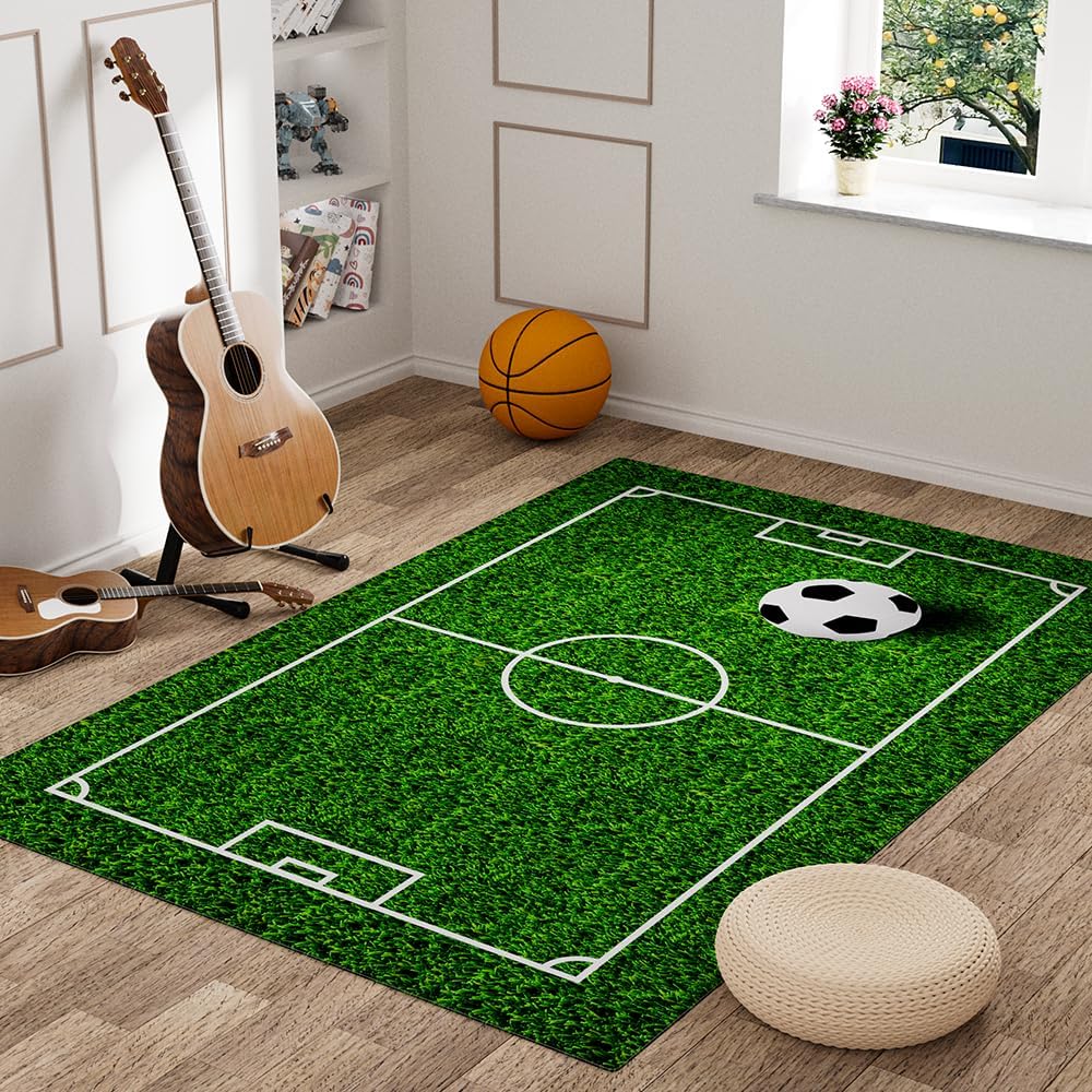 Basketball Court Pattern Area Rug,Modern Flannel Microfiber Non-Slip Floor Mat Carpet for Living Room Bedroom 7' x 5'