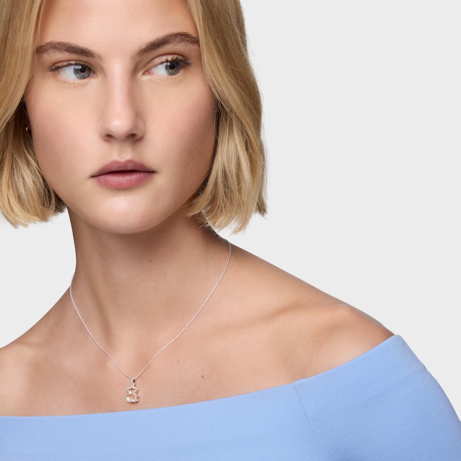 TOUS Collar Corto para Mujer de Plata de Primera Ley y Metacrilato blanco, Colección Galaxy