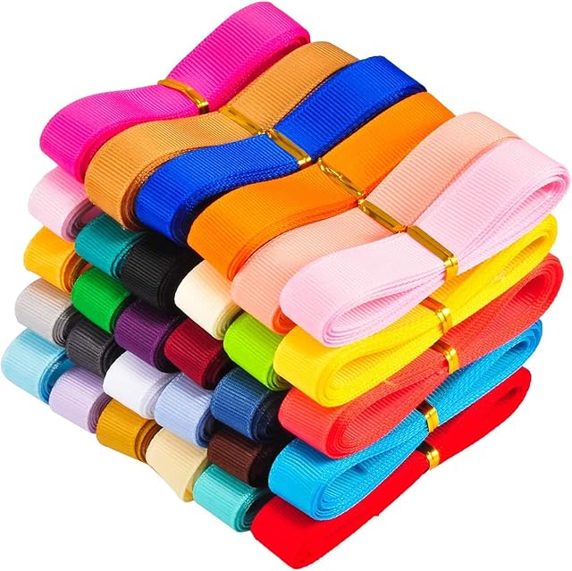 Berolle 90 Yards 30 Colors Grosgrain Ribbon Mixed Color Double Face Solid Polyester Ribbon, 5/8"