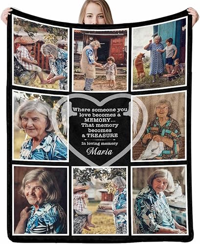 Artsadd Manta conmemorativa personalizada en memoria amorosa de mamá, papá, padre, abuela, abuelo, nana, manta personalizada con foto, nombre,