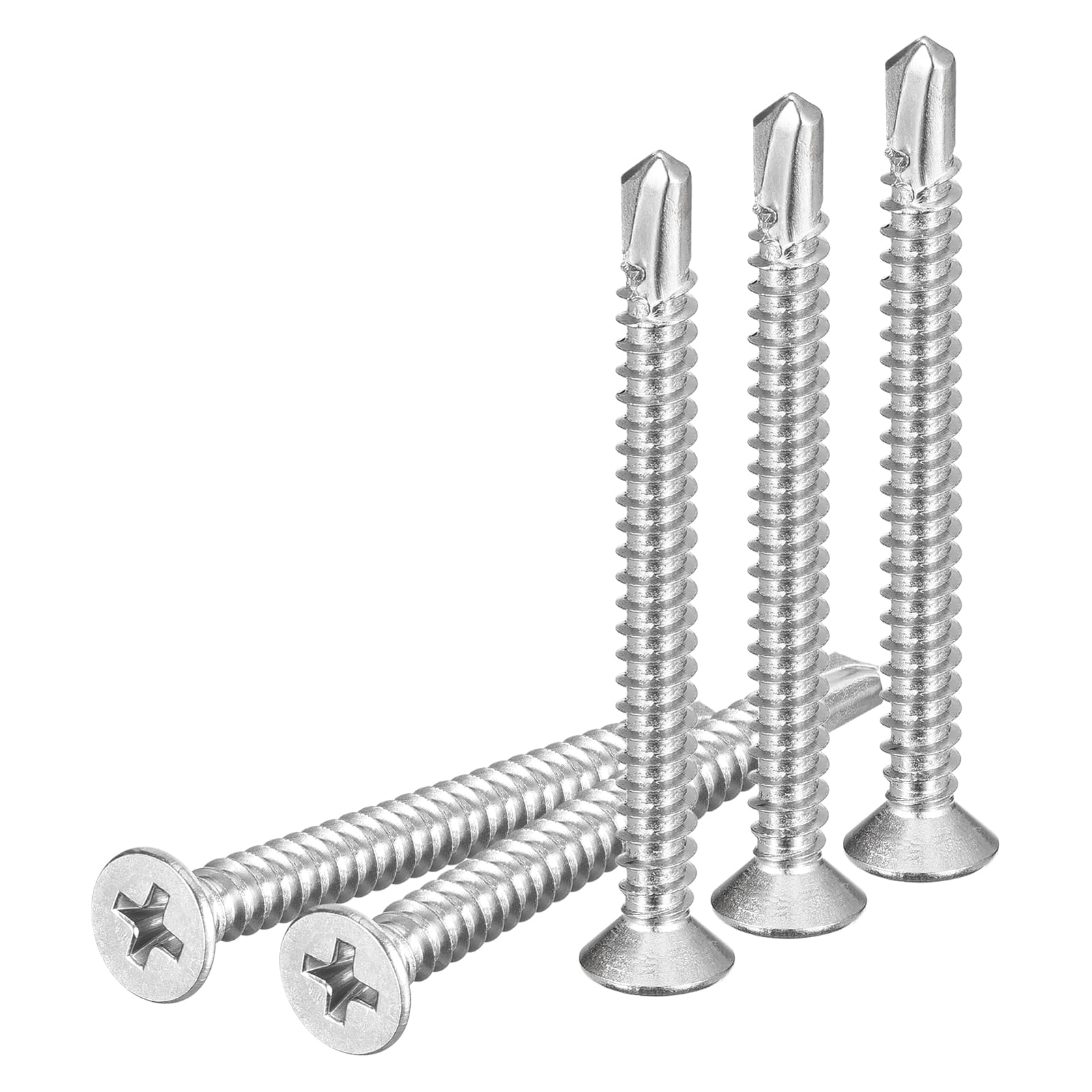 DTGN 25Pcs ST4.8x50mm Self Drilling Screws, 410 Stainless Steel Flat Head Phillips Sheet Metal Screw