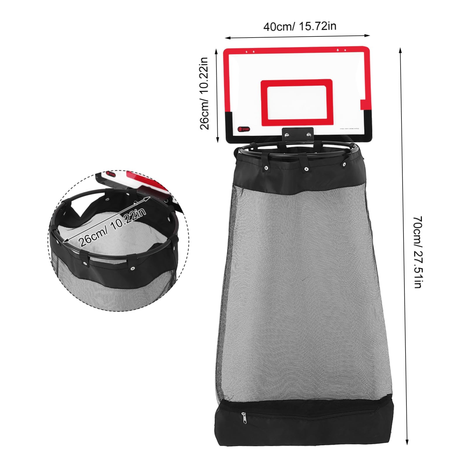 VALICLUD Cesto Porta Biancheria Rete in Plastica da Basket a Forma di Cerchio Rosso con Chiusura a Cerniera Ganci e Bordo Arrotondato per Stanza