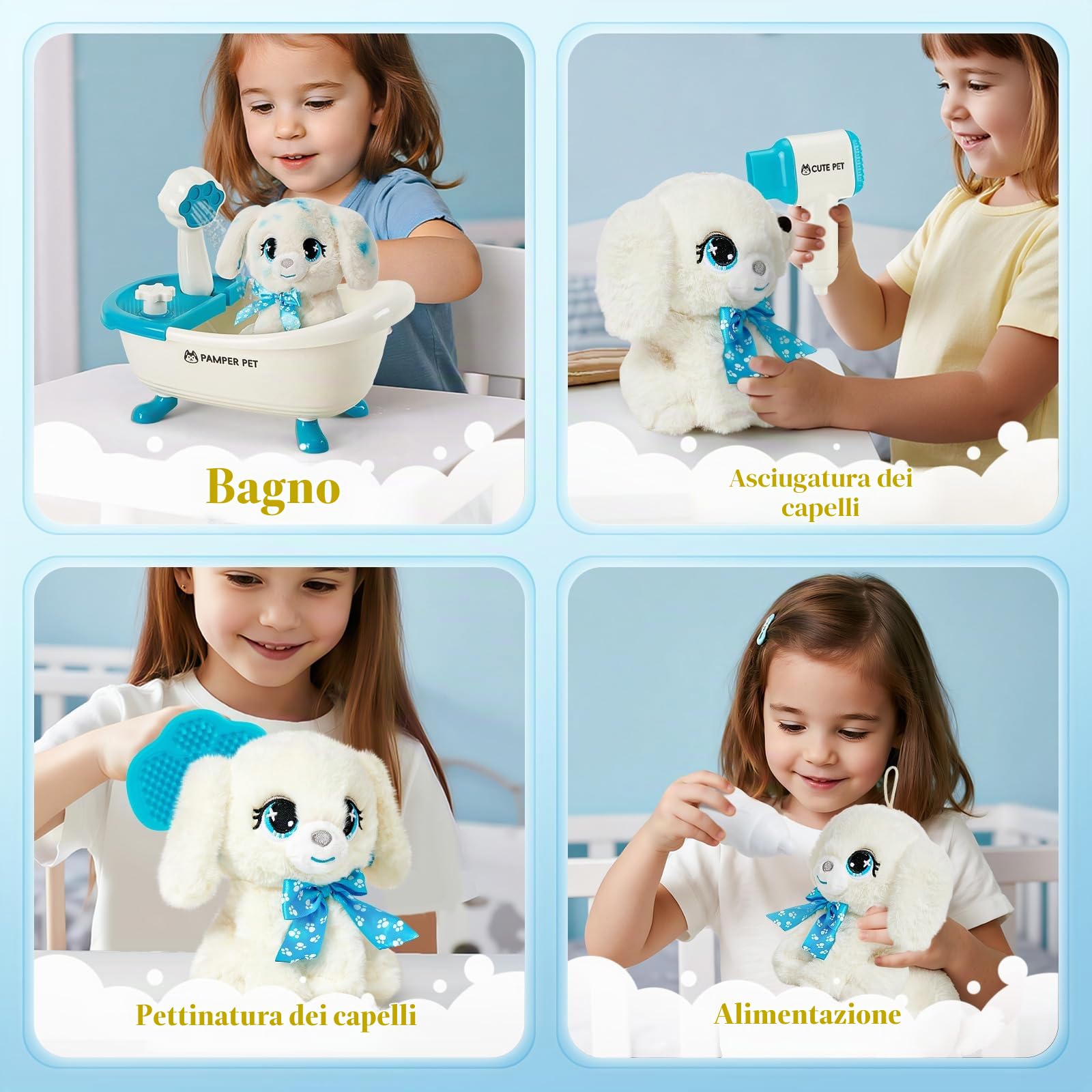 Toylink Cane Giocattolo Bambina, Peluche Cane con Vasca da Bagno a Spruzzo e Penne Lavabili, Regali Compleanno Bambina, Giocattoli Creativi per Bambini 4 5 6 7 8 Anni per Natale