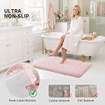 ILANGO Pink Bathroom Rugs 24" × 17" Non Slip & Super Absorbent Extra Thick Soft, Washable Bath Mat for Floor, Non Shedding Microfiber Plush Holiday Bath Rug with Rubber for Shower Sink