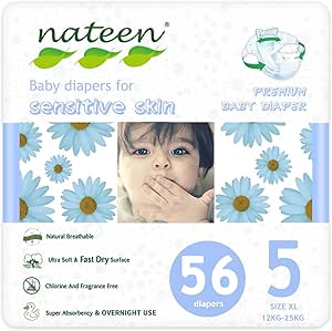 Nateen Premium Baby Diapers Size 0 For Premature Babies - 50 Count Overnight Diapers For Sensitive Skin
