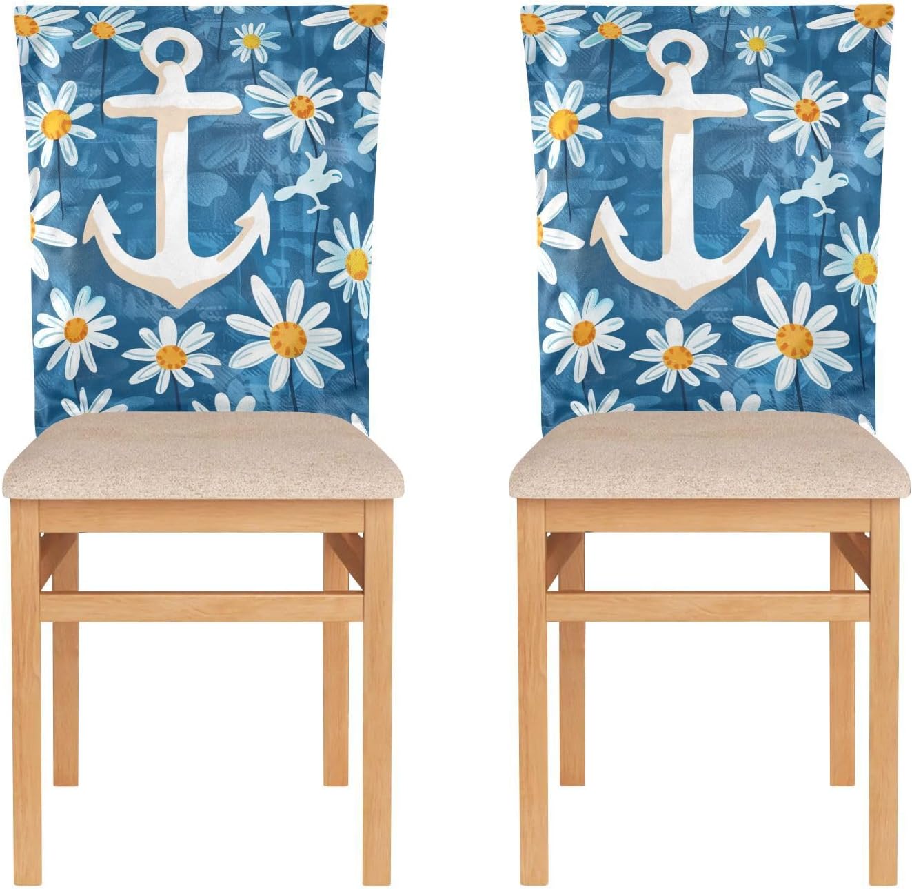 ALAZA Anchor Daisy Flowers Chair Back Cover Set of 6, Washable Reusable Removable Chair Slipcovers Decorative Chair Cover for Home Kitchen Wedding Party