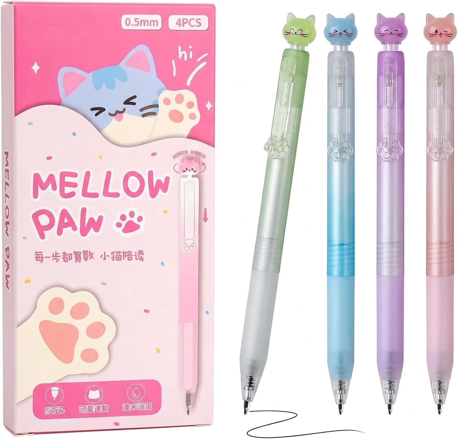 8Pcs Cute Cat Gel Pens Cartoon Animal Kitty Pens 0.5mm Black Ink