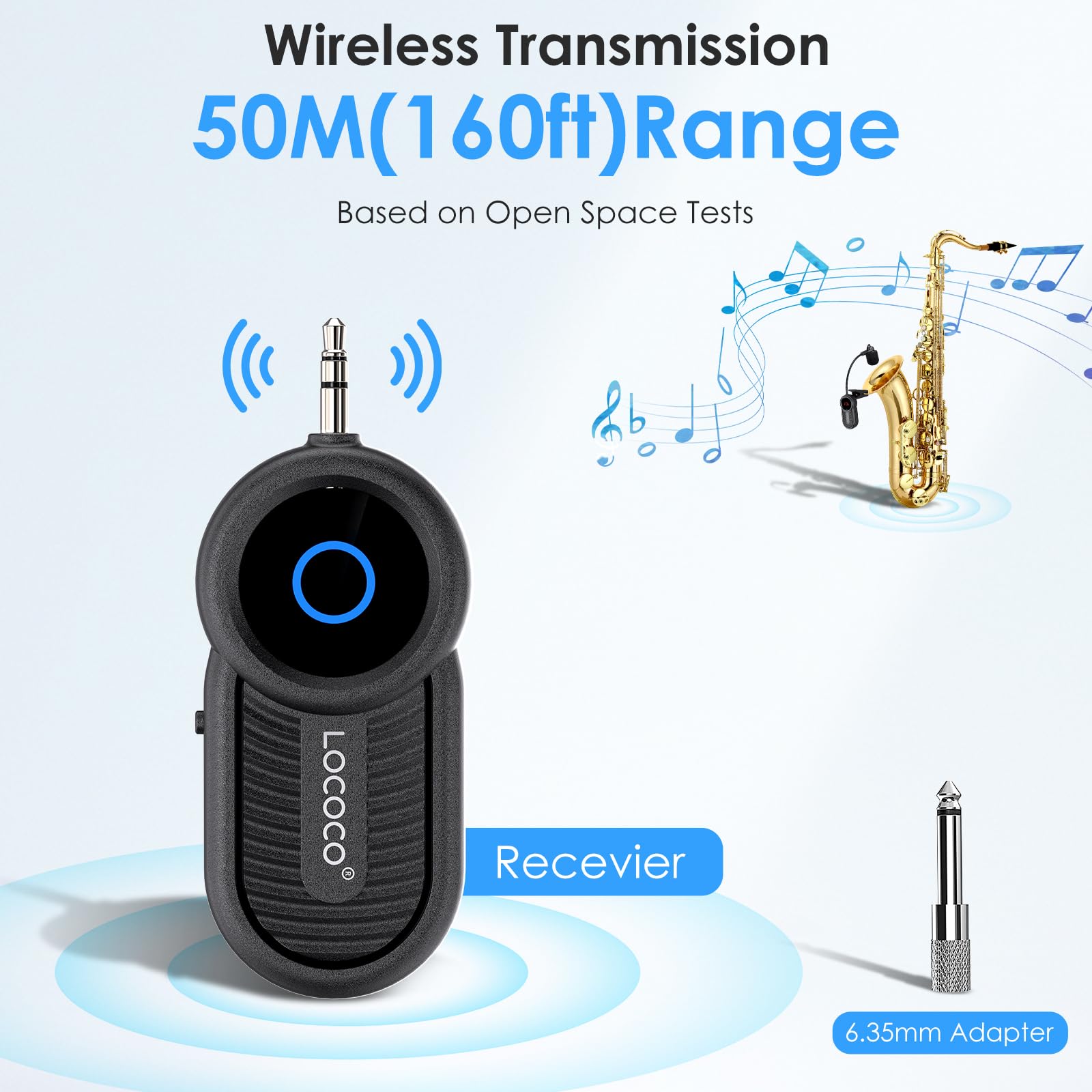 Wireless Saxophone Microphone System for Instruments: UHF Rechargeable Instruments Microphone Receiver and Transmitter - 160ft Range. Plug and Play - Clip-on Mics Suitable for Sax Trumpet, Trombone