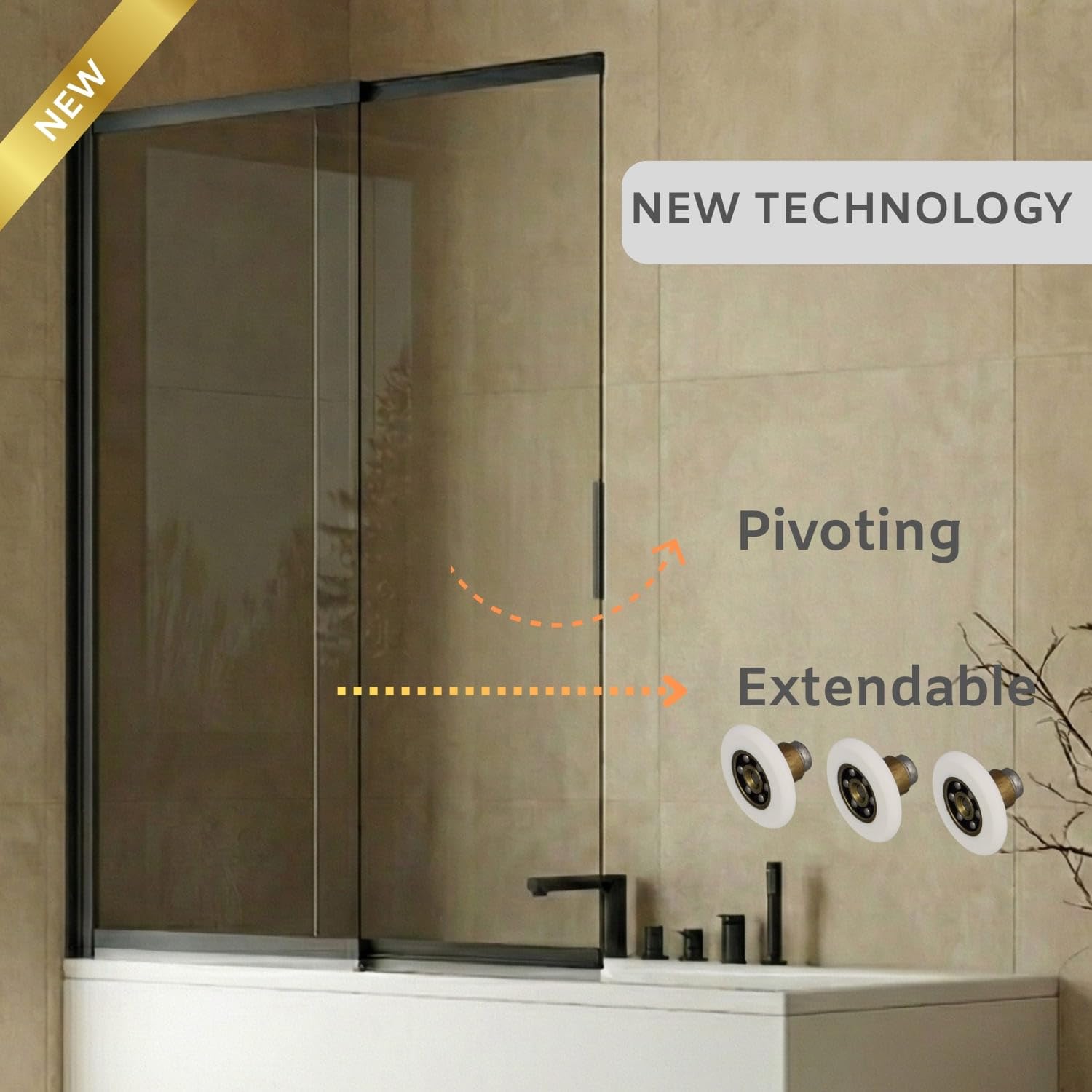 Mampara Bañera Frontal Abatible y Extensible (Ancho 70-121cm) Negro H=150cm | Abatible + Extensible, Vidrio transparente de seguridad 6 mm, tratamiento antical, Ancho 121cm (Extensible 70 hasta 121)