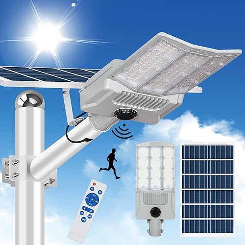 6000W Solar Street Light200000LM 6500K Solar Street Lights Outdoor, Dusk to Dawn Solar Outdoor Lighting with Motion Sensor, IP67 Solar Parking Lot