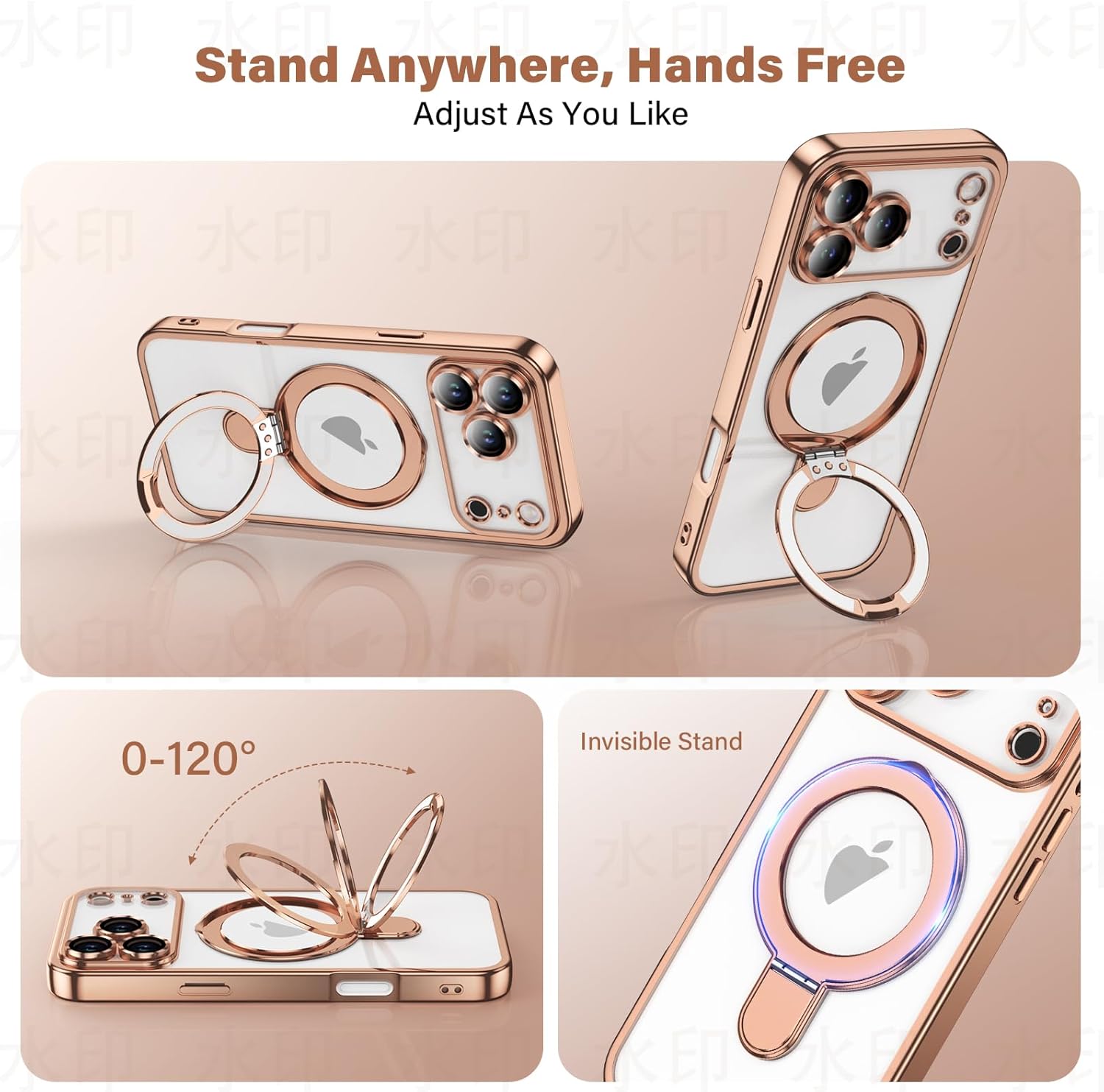 Case for iPhone 17 Pro Case with Magnetic Stand [Compatible with MagSafe] [Full Camera Lens Protector] Luxury Plating Shockproof Clear Phone Case for iPhone 17 Pro 6.3", Titanium Gold - Image 6