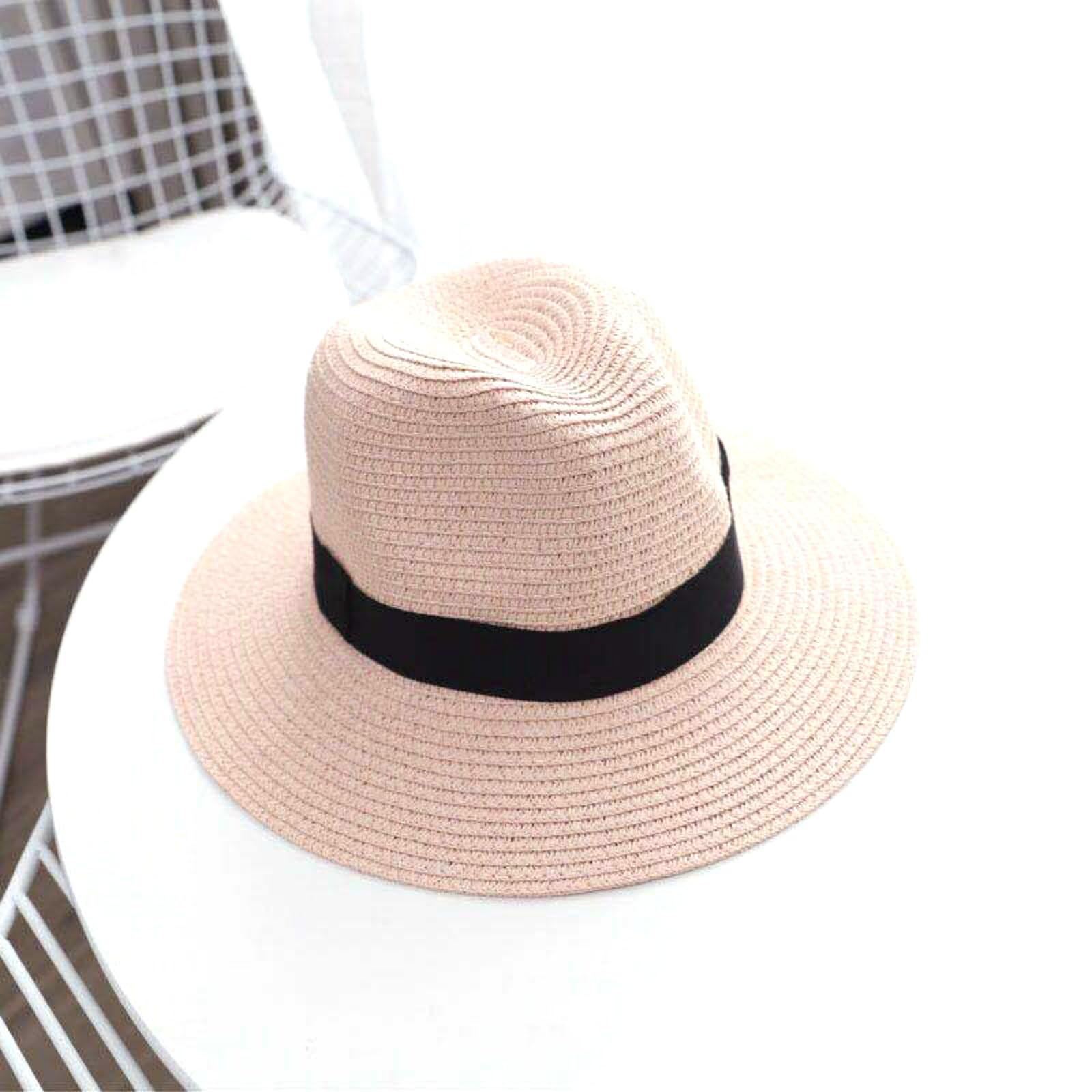 Yaepoip Pink Classic Panama Handmade Hat, Authentic Hat Handwoven Straw Fedora (,10 Years)