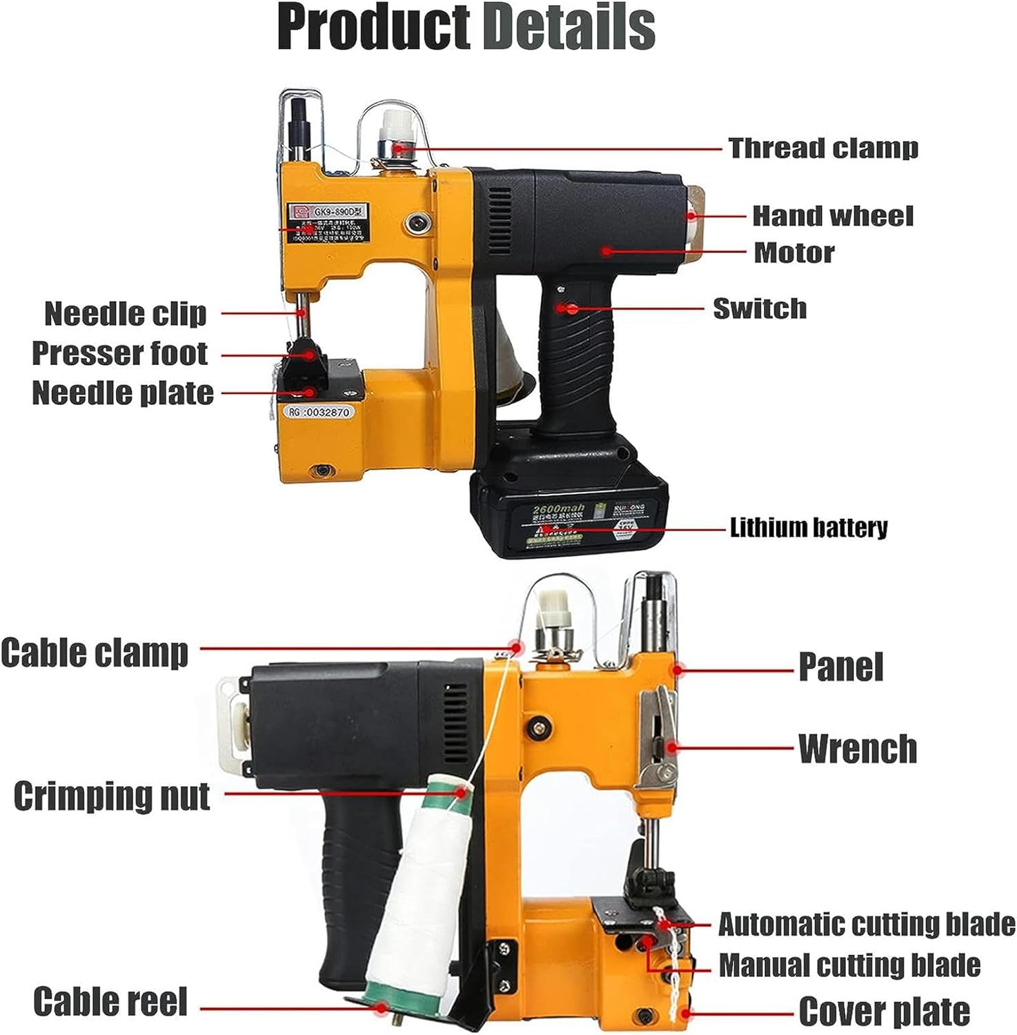 Bag Closer Closing Machine, Portable Electric Sewing Stitching Machine, Bag Sewing Machine for Rice/Sack/Woven/Paper/Plastic Bags