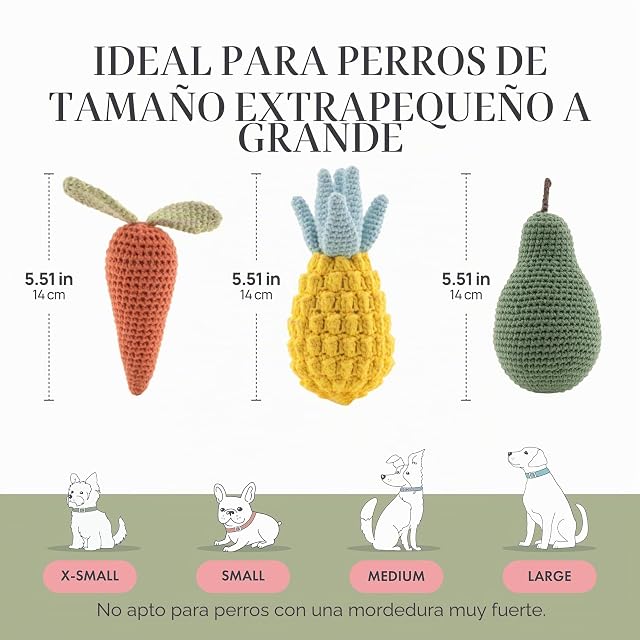 Foto 4 de 8 de Nina Woof Juguetes para Perros Algodón Orgánico con Sonido - Pack de Frutas y Verduras Tejidas a Mano
