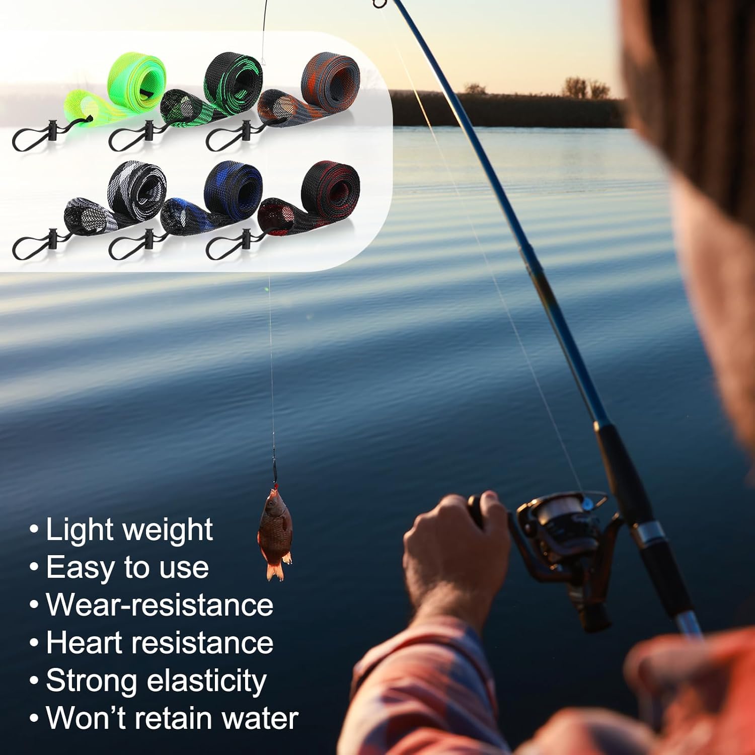 12 Pcs Fishing Rod Sleeves and Lure Wraps Fishing Rod Socks Pole Covers with Lanyard and 5.91 Inch Lure Covers for Fly, Casting, Sea Fish Rods Protector (Red)