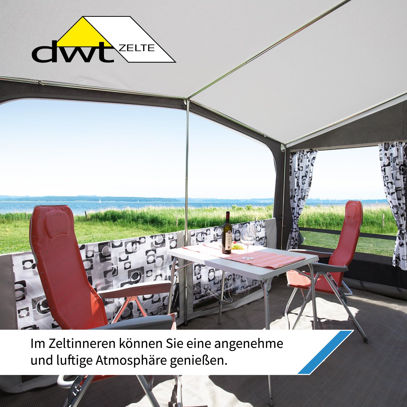 dwt Wohnwagen Vorzelt Jazz 240 cm tief in 4 Größen, Reise- und Saisonzelt mit flexiblen Abspannleitern & geöstem Erdstreifen