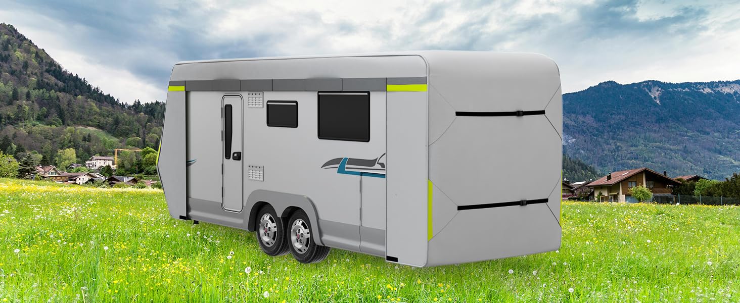 Funda protectora Unikka para caravana y autocaravana, funda protectora impermeable de alta calidad, 5,5-6,7 m, impermeable, transpirable, gris 20-22' (610 x 250 x 235 cm)