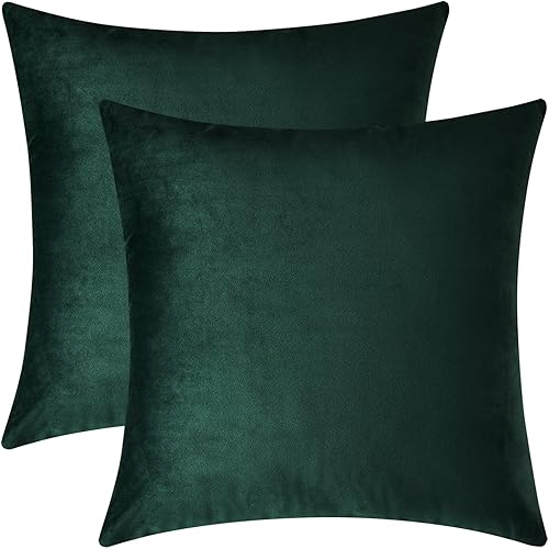 Miniatura 7 de Mixhug - Fundas de almohada decorativas de terciopelo, fundas de cojín rectangulares para sofá y cama, juego de 2 fundas color verde oscuro, 12 x 20