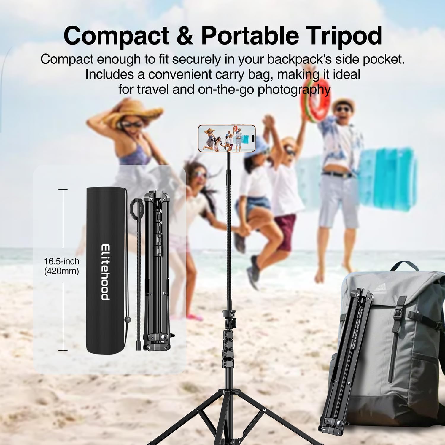 elitehood Magnetic iPhone Tripod Stand with Flexible Gooseneck, Magsafe Phone Stand for Video Recording Filming, Heavy Duty Aluminum Phone Tripod for iPhone 17 Pro Max / 17 Pro / 16 Pro Max